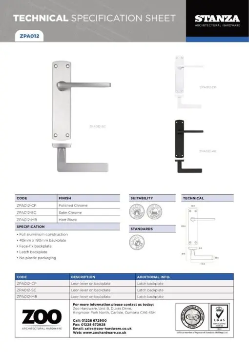 Zoo Hardware ZPA012-CP Leon Door Handle on Latch Backplate Polished Chrome