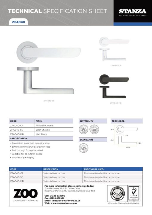 Zoo Hardware ZPA040-MB Valencia Door Handle on Rose Black