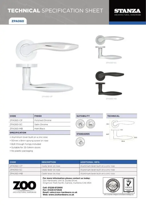Zoo Hardware ZPA060-MB "Cadiz" Door Handle on Rose Black