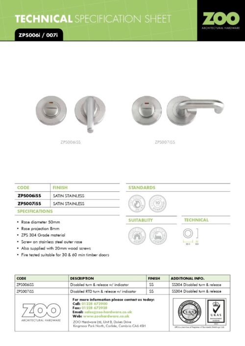 Zoo Hardware Disabled RTD Turn and HEX Release with Indicator on 52mm rose- Screw On Cover - 5mm spindle - Grade 304 ZPS007ISS-HEX