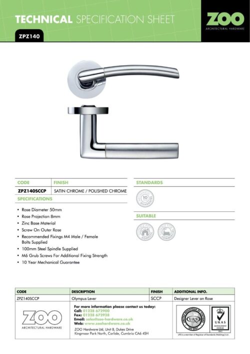 Zoo Hardware ZPZ140-FSB Olympus Door Handle on round rose Pvd Satin Brass