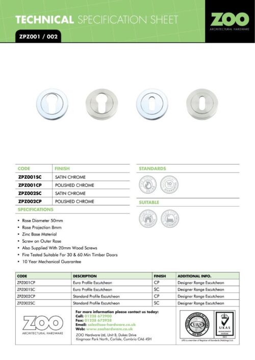 Zoo Hardware ZPZ002-FSB Escutcheon Standard Profile (50mm Dia.) Pvd Satin Brass