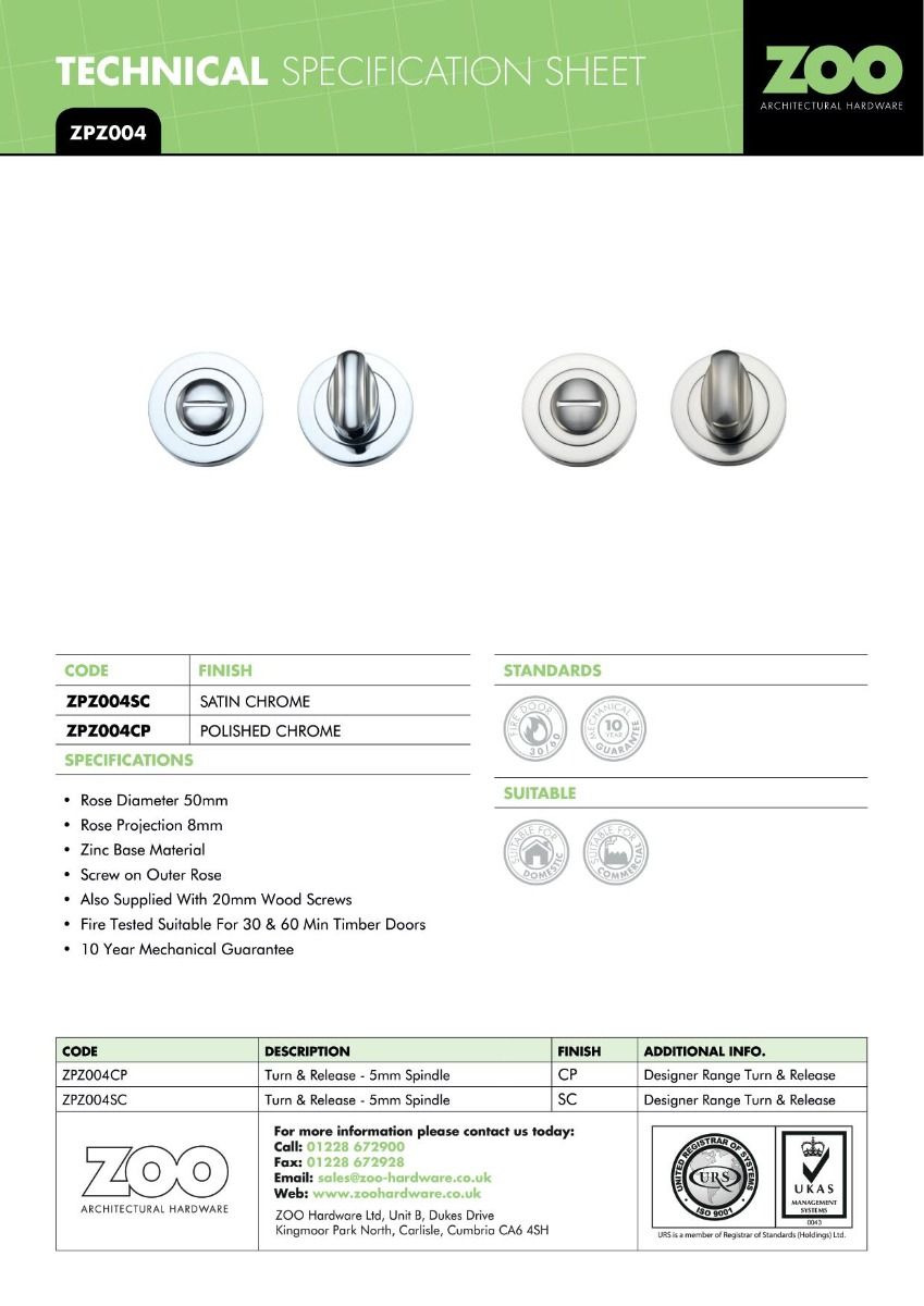 Zoo Hardware ZPZ004-TRG Turn and Release with Escutcheon (50mm Dia.) Rose Gold