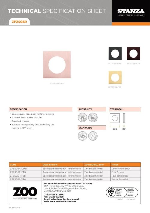 Zoo Hardware ZPZSQSR-ETB ZPZ Spare Square Rose Pack Pvd Bronze