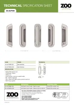 Zoo Hardware ZS-ALP100GS-SSS Anti Ligature Pull Handle 100mm CTC (150mm) Back to Back Fix - Satin St. Steel - Half Set