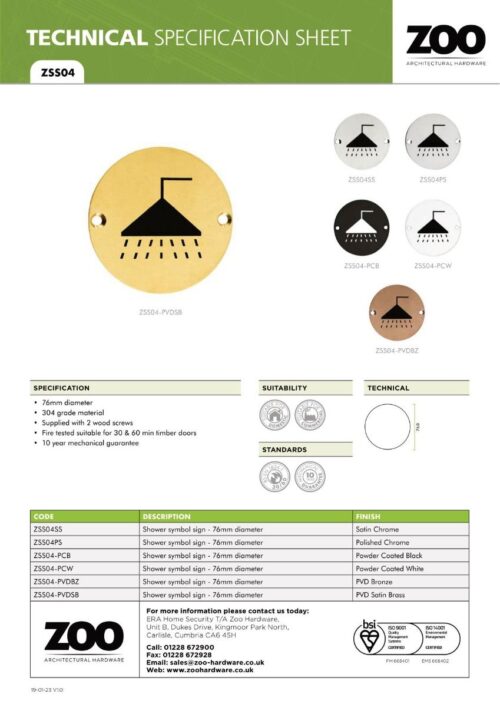 Zoo Hardware ZSS04-PCB Sex Symbol - Shower - 76mm Dia - Powder Coated Matt Black