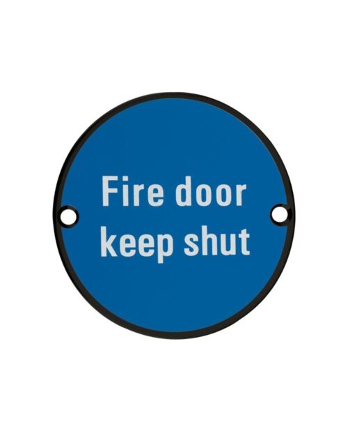 Zoo Hardware ZSS09-PCB Signage - Fire Door Keep Shut - 76mm dia Powder Coated Matt Black