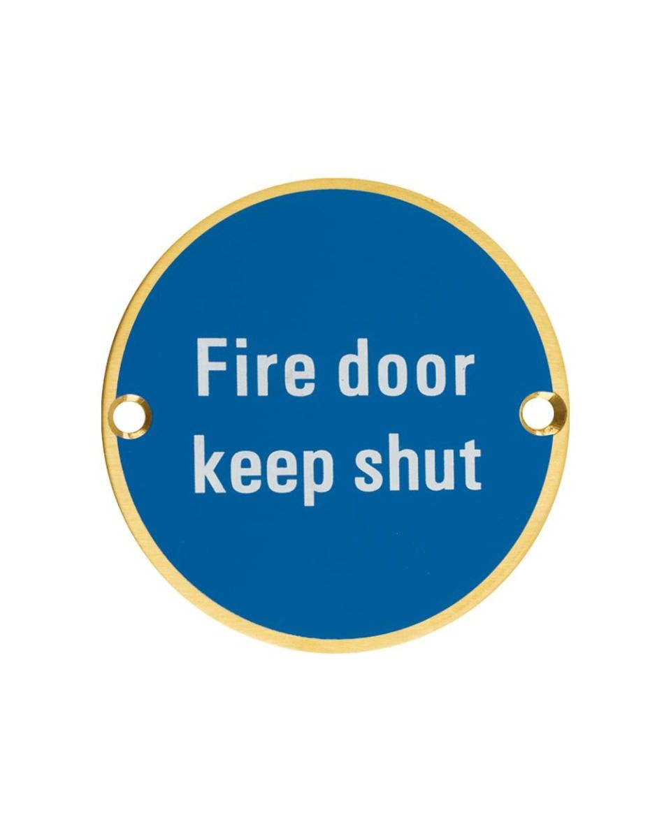 Zoo Hardware ZSS09-PVDSB Signage - Fire Door Keep Shut - 76mm dia PVD Satin Brass