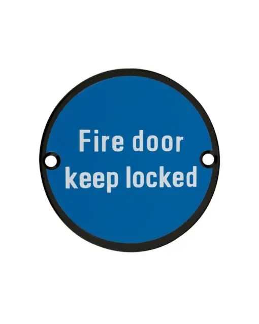 Zoo Hardware ZSS10-PCB Signage - Fire Door Keep Locked - 76mm dia Powder Coated Matt Black