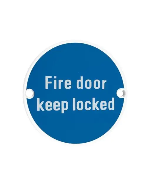 Zoo Hardware ZSS10-PCW Signage - Fire Door Keep Locked - 76mm dia Powder Coated Matt White