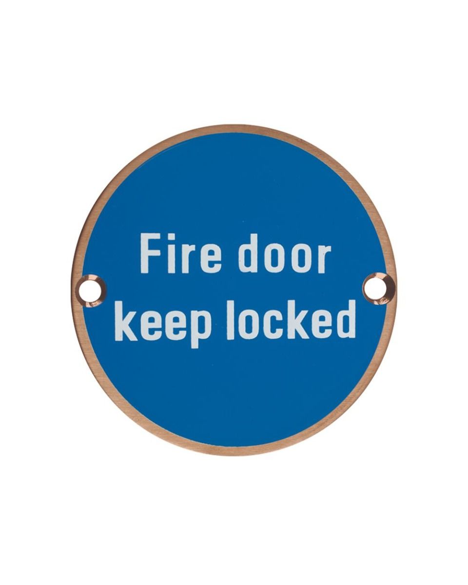 Zoo Hardware ZSS10-PVDBZ Signage - Fire Door Keep Locked - 76mm dia PVD Bronze