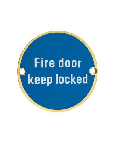 Zoo Hardware ZSS10-PVDSB Signage - Fire Door Keep Locked - 76mm dia PVD Satin Brass