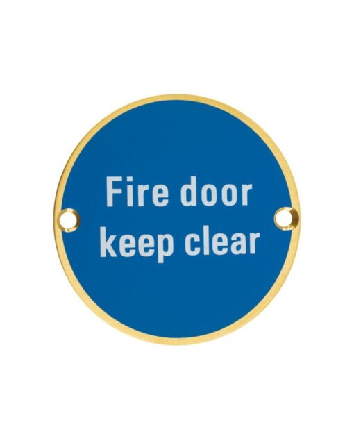 Zoo Hardware ZSS11-PVDSB Signage - Fire Door Keep Clear - 76mm dia PVD Satin Brass