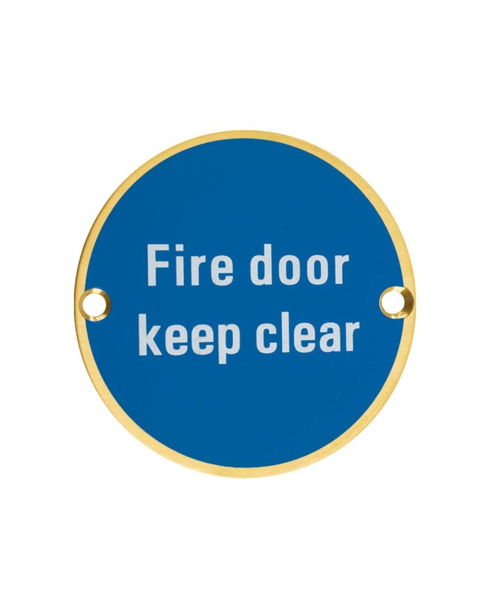 Zoo Hardware ZSS11-PVDSB Signage - Fire Door Keep Clear - 76mm dia PVD Satin Brass