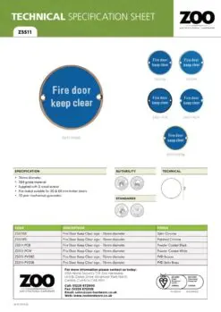 Zoo Hardware ZSS12-PCB Signage - Automatic Fire Door Keep Clear - 76mm dia Powder Coated Matt Black