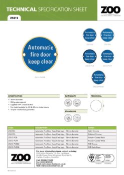 Zoo Hardware ZSS12-PCW Signage - Automatic Fire Door Keep Clear - 76mm dia Powder Coated Matt White