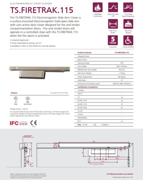 Rutland TS.FIRETRAK.115 Electromagnetic Slide Arm Closer