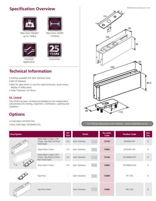 Rutland GP.35 Hydraulic Glass Patch Closer