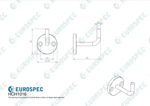 COAT HOOK ON 33MM ROSE