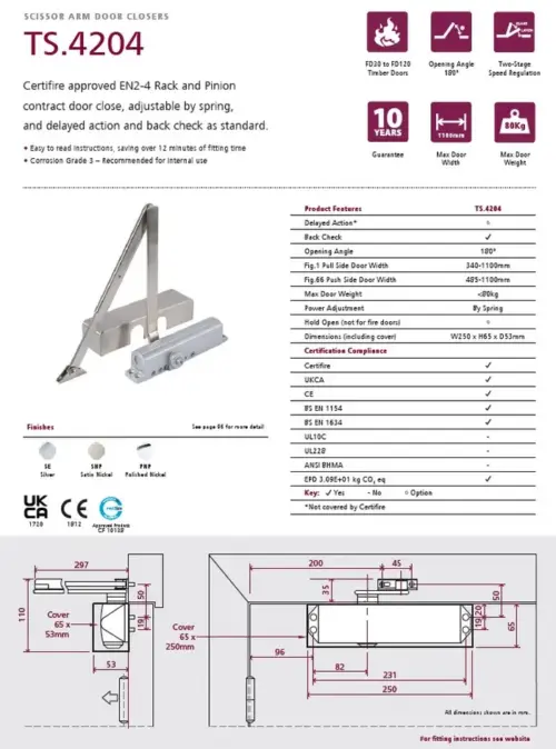 Rutland TS.4204 Door Closer - Scissor Arm Door Closers