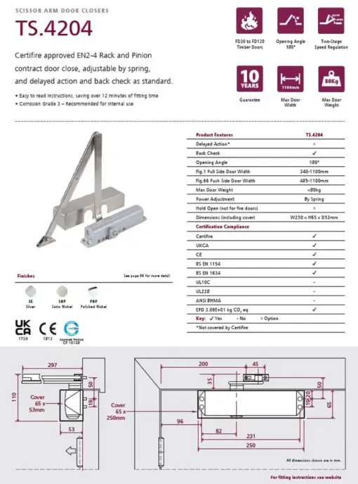 Rutland TS.4204 Door Closer - Scissor Arm Door Closers