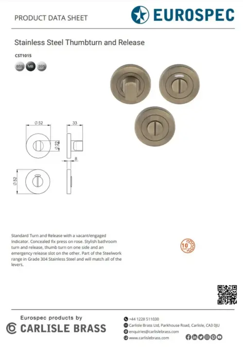 Stainless Steel Thumbturn and Release