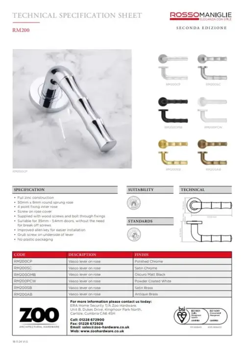 Zoo Hardware Vasco Lever On Round Rose Door Handle