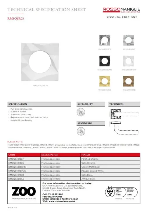 Zoo Hardware Spare Frattura Lever Square Rose Pack