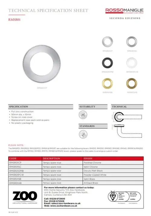 Zoo Hardware Spare Tempo Lever Round Rose Pack