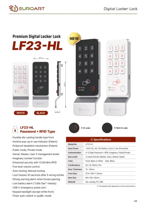 EUROART EALF23-HL Smart Digital Lock for Cabinet & Lockers