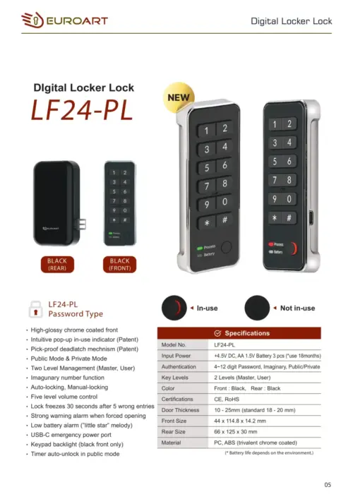 EUROART EALF24-PL Smart Digital Lock for Cabinet & Lockers