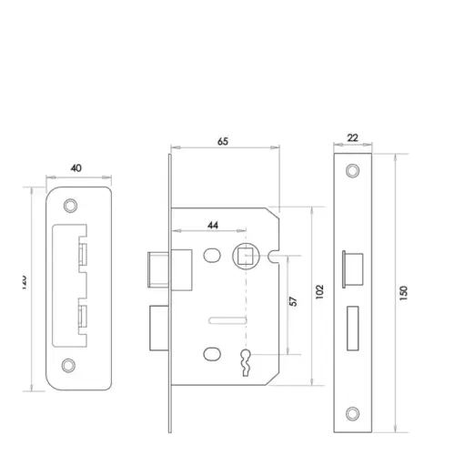 2 Lever Sashlocks with Square Forend & Radiused Strike Plate