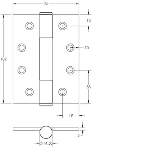 Grade 14 Concealed Bearing Hinges 102x76mm