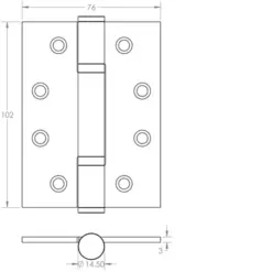 Stainless Steel Grade 13 Polymer Bearing Hinges 3 Knuckle 102mmx76mm