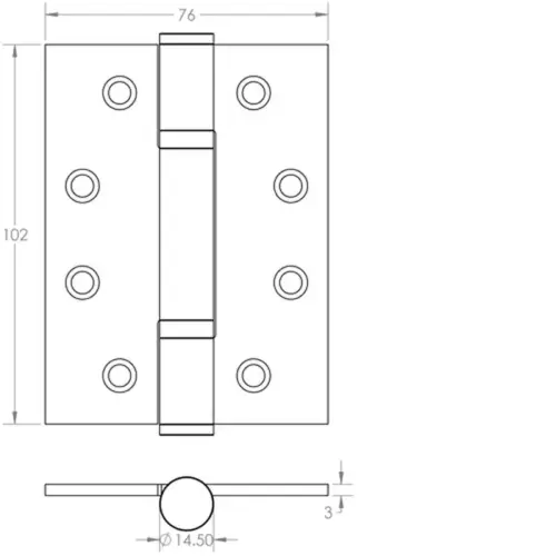 Stainless Steel Grade 13 Polymer Bearing Hinges 3 Knuckle 102mmx76mm