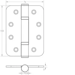 Grade 13 Radiused Polymer Bearing Hinges 3 Knuckle Pack of 3