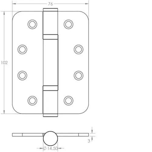 Grade 13 Radiused Polymer Bearing Hinges 3 Knuckle Pack of 3