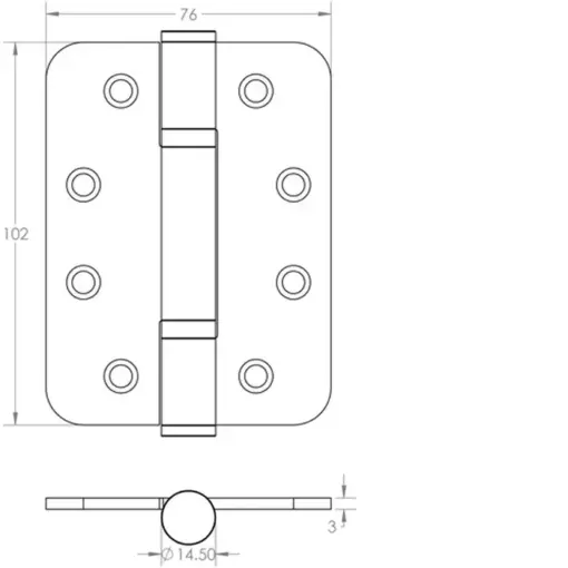Grade 13 Radiused Polymer Bearing Hinges 3 Knuckle Pack of 3