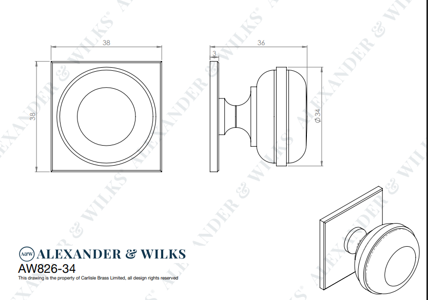Quantock Cupboard Knob on Square Backplate - Image 2