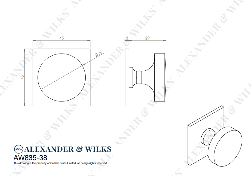 Bullion Cupboard Knob on Square Backplate - Image 2