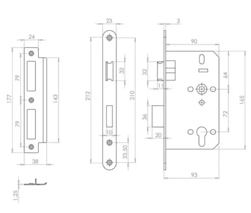 Architectural 72mm Din Sashlocks