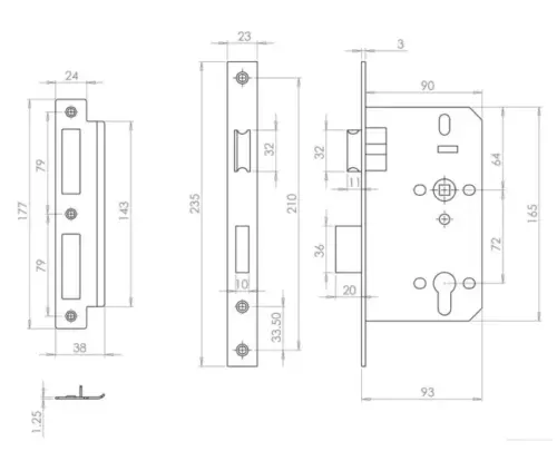 Architectural 72mm Din Sashlocks
