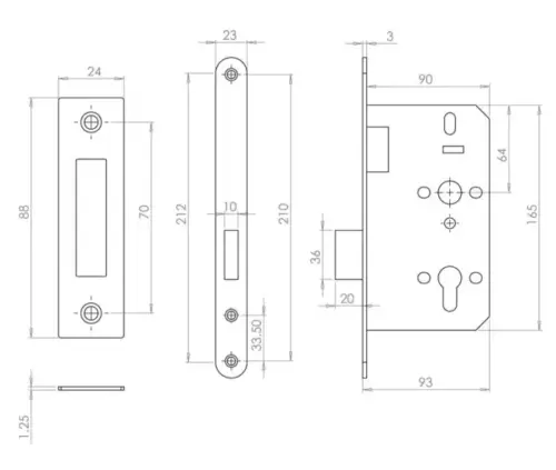 Architectural 72mm Din Deadlocks