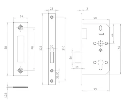 Architectural 72mm Din Deadlocks