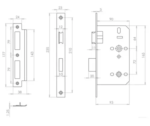 Architectural 72mm Din Bathroom Locks