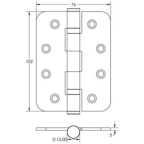 Grade 11 Radiused Steel Ball Bearing Hinges 102x76mm