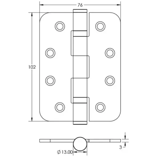 Grade 11 Radiused Steel Ball Bearing Hinges 102x76mm