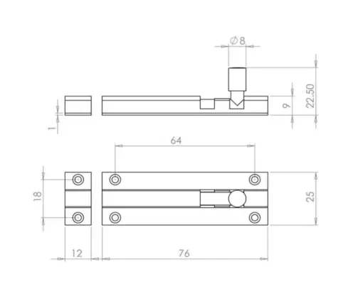 Aluminium Straight Barrel Door Bolts