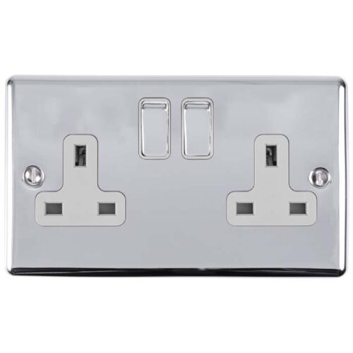 Eurolite En2Sopcw 2 Gang 13Amp Dp Switched Socket Polished Chrome Enhance Range White Trim
