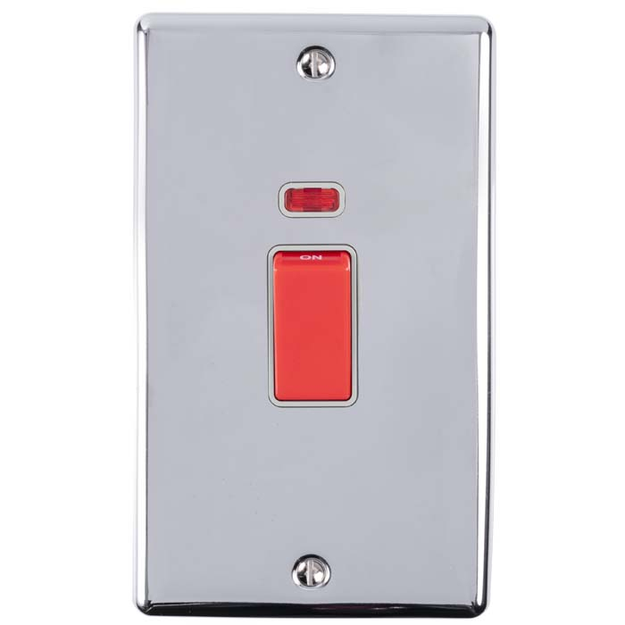 Eurolite En45Aswnpcg 2 Gang 45Amp Dp Switch With Neon Polished Chrome Enhance Range Grey Trim